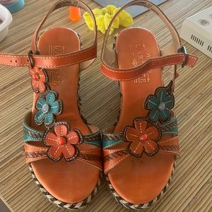 Black/white/teal and orange wedges